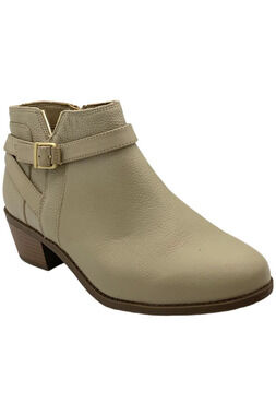 Vionic Women's Farrah Leather Ankle Boots Oatmeal Leather - Wide